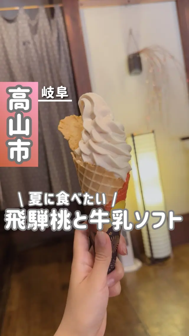 ◀飛騨の牛乳と飛騨桃を使ったソフトクリーム🍦
⁡
┈(店舗情報)┈┈┈┈┈┈┈┈┈
⁡
🏠店名 : 飛騨小町
💻SNS : 食べログ
📍住所 : 岐阜県高山市上三之町47
⁡
⏰営業時間 : 9:30〜17:00
🗓定休日 : 年中無休
⁡
💴決済 : 現金・電子マネー可
🐕ペット : ワンコ同伴不可(外ならOK)
⁡
🅿️駐車場 : なし(周辺コインパーキング利用)
💬口コミ : ⭐️ 4.3/5.0
⁡
※上記は、投稿日時点での情報です
⁡
┈ ︎︎︎︎☑︎みれいのレビュー┈┈┈┈┈┈┈┈
⁡
・飛騨の牛乳＆飛騨桃ミックス(600円)
(とちのみせんべい付き)
⁡
︎︎︎︎☑︎みれいの感想
⁡
飛騨桃onlyか、飛騨の牛乳とミックスした味を選べます🔎
ミックスにすると、味が混ざりとっても美味しい！
桃と牛乳の優しい甘さが、口いっぱいに広がる幸せが💞たまらんっっです‪🫶
⁡
栃の実せんべい‪🍘‬は、飛騨の銘菓！
「栃の実」を生地に練り込でおり、ザクッとした歯ごたえと、ザラメ糖の甘さが特徴です🤤
⁡
甘さ控えめながらも、とちの実の香ばしい香りが
鼻をぬけるので
抜群の存在感＆ソフトクリームとの相性が最高👍🏻 ̖́-‬
⁡
暑い夏にピッタリの、涼しげスイーツをぜひ食べてみてね！
⁡
⁡
┈(プロフィール)┈┈┈┈┈┈┈┈
⁡
岐阜をめぐる飛騨っ娘（@milei_travel）とは？
◎岐阜出身・飛騨高山育ちの20代
岐阜とお出かけが大好きな社会人です！
今日「どこに行こう？」を「動画』で解決💡´-
激選スポット＆岐阜の魅力を全力で届けます！
⁡
おすすめの場所も、ご意見お待ちしています！
▶一緒に岐阜の魅力を探していこう！
⁡
➘@milei_travel
⁡
┈┈┈┈┈┈┈┈┈┈
⁡
#ソフトクリーム#岐阜旅行#飛騨高山食べ歩き#高山旅行#高山スイーツ#飛騨高山グルメ#飛騨高山観光#高山市#飛騨高山#飛騨高山インスタアンバサダー